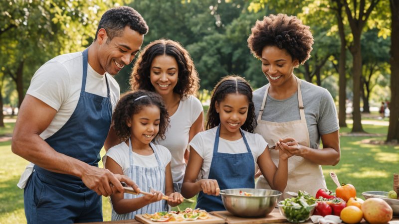 hälsosam livsstil, familjens välbefinnande, hälsosamma vanor, familjeaktiviteter, mental hälsa, näring, familjelagning, utomhusaktiviteter